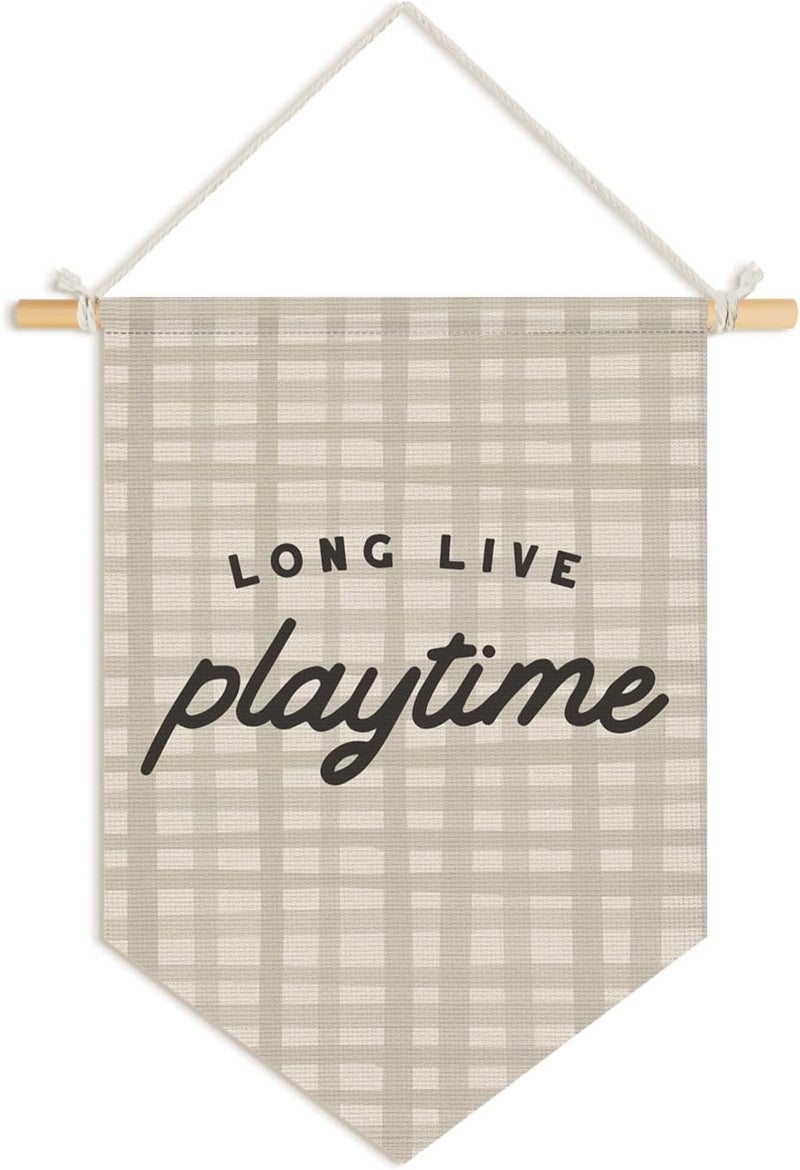 Wheatwin Playroom Decor, Long Live Playtime Neutral Checkered Wall Hanging Pennant Flag Banner, Play Room Wall Decor for Kids Nursery Toddler Room Bedroom Playroom 15x11 Inch - Image 1